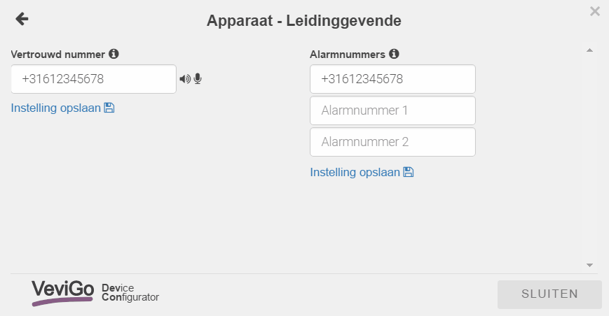 VeviGo Device Configurator DevCon Instellingen Opslaan