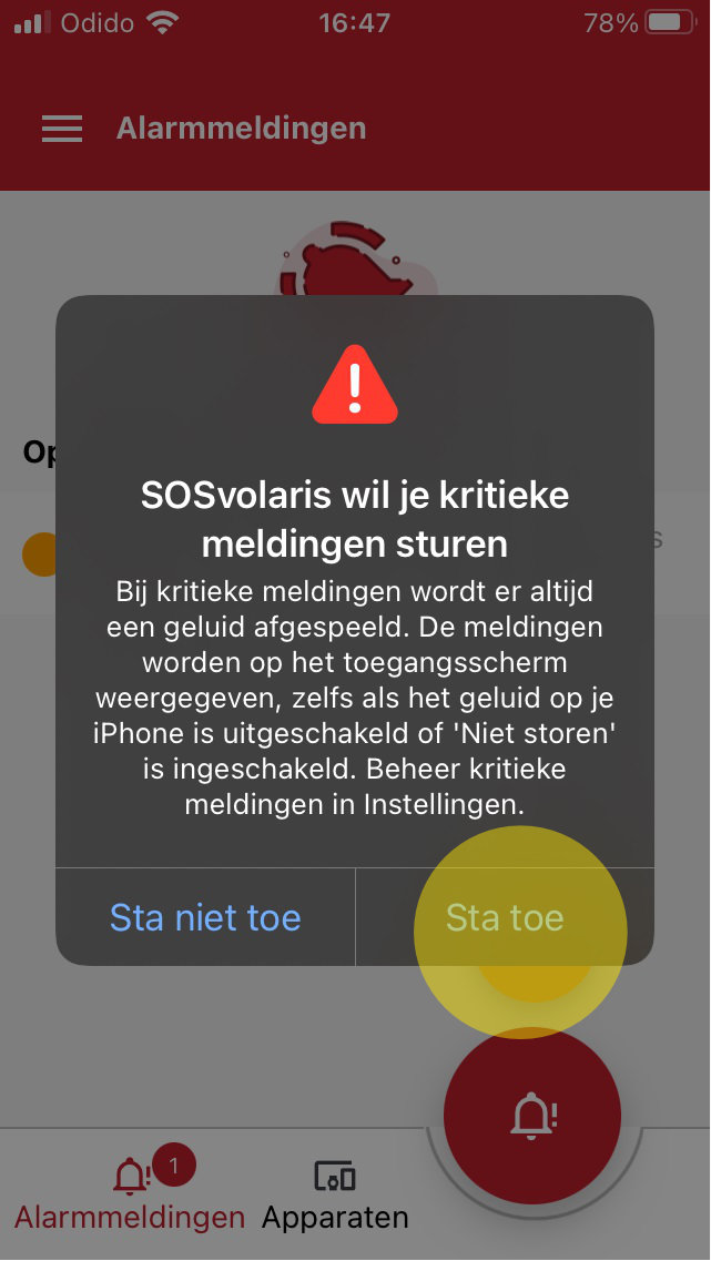 Kritieke meldingen SOSvolaris app iOS