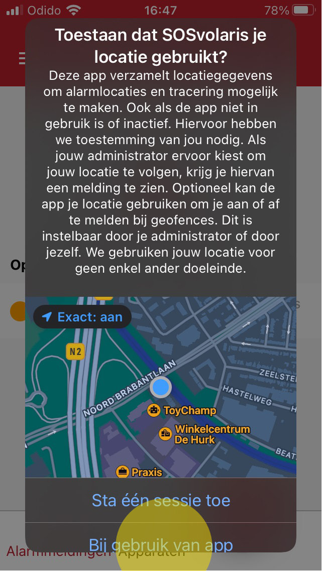 Locatie SOSvolaris app iOS