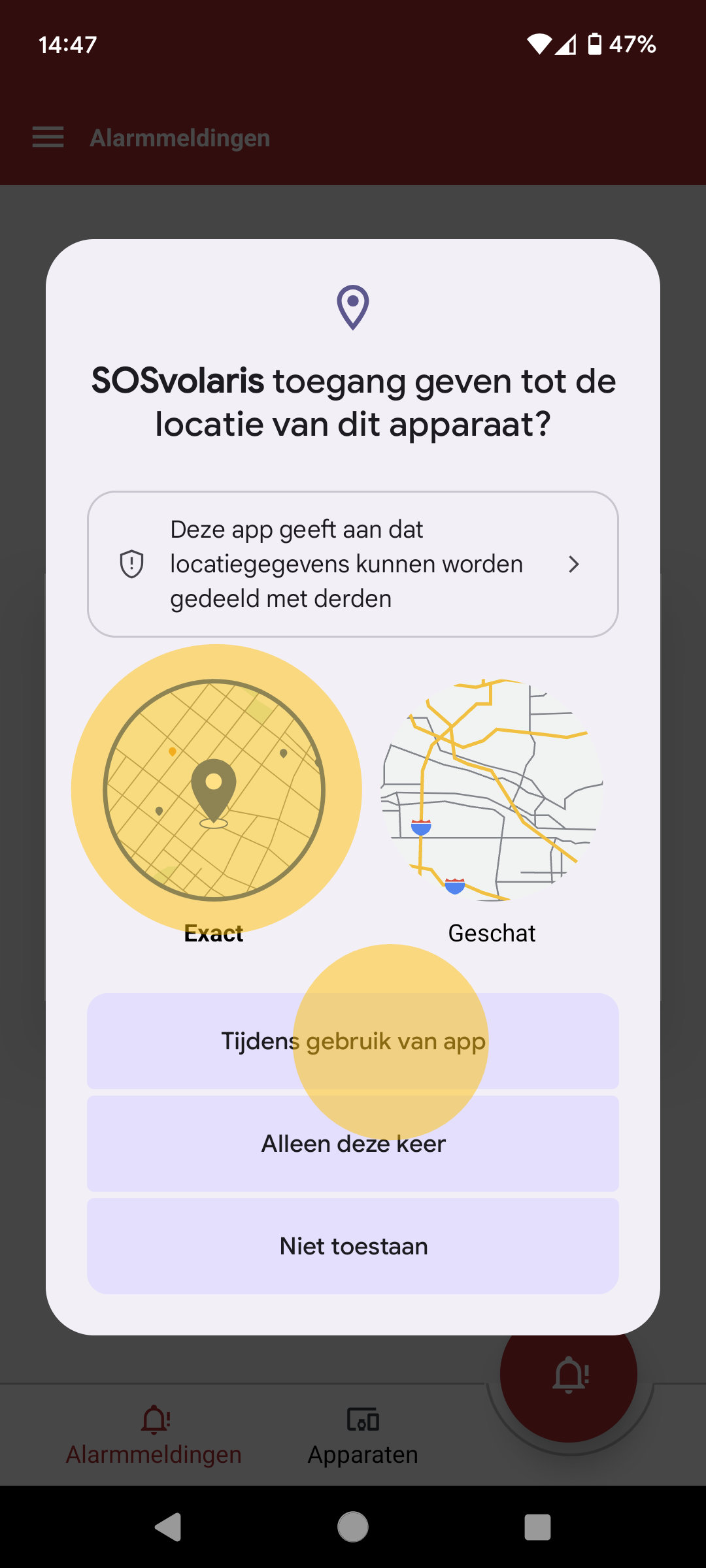 Locatie activeren bij gebruik SOSvolaris app